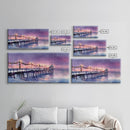 Snow-Covered Pier at Dusk with Christmas Lights, Framed Canvas Print, Coastal Holiday Decor, Winter Wonderland, Nautical Christmas Wall Art