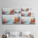 Fall On The Lake, Framed Canvas Print, Beautiful Seasonal Decor, Moody Landscape Painting