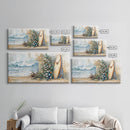 Coastal Christmas Scene Surfboards Christmas Tree Framed Canvas Print, Beach Holiday Decor Wall Art With Surfing Theme