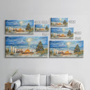 Christmas bonfire on the beach with surfboards and decorated tree, framed canvas print ideal tropical holiday wall art decor