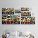 Elegant ballroom Christmas tree with dancing couples, framed canvas print vibrant holiday party decor perfect seasonal wall art