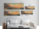 North Beach at Sunset, Framed Canvas Print, Beautiful Panoramic Seascape Painting, Boho / Minimalist Home Decor, Rustic Beach Art