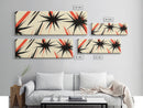 Flashes and Light - Framed Canvas Print - Mid-century Modern Rocket Age Inspired Wall Art - Black Stars with Red Streaks