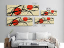 Sun Streaks - 3 Red Suns with Black Streams, Framed Canvas Print, MCM Style Geometric Abstract Wall Art