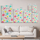 Retro Style Preppy Wall Art Framed Canvas Print, 90s Style Shopping Mall Style Abstract Art