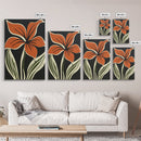 Orange Flower on Black Background, MCM Style Art, Framed Canvas Print