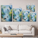Vibrant Fantasy Art - Original Painting Framed Canvas Print - Sail Boats in The Bay - Nautical Themed Home Decor