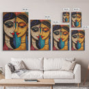 Abstract Madhubani Style Wall Art, Framed Canvas Print, Madhubani Painting, Madhubani Art