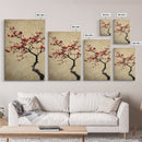Japanese Maple Tree in Spring, Framed Canvas Print, Cherry Blossoms Painting, Wood Framed Living Room Art, Minimalist Decor