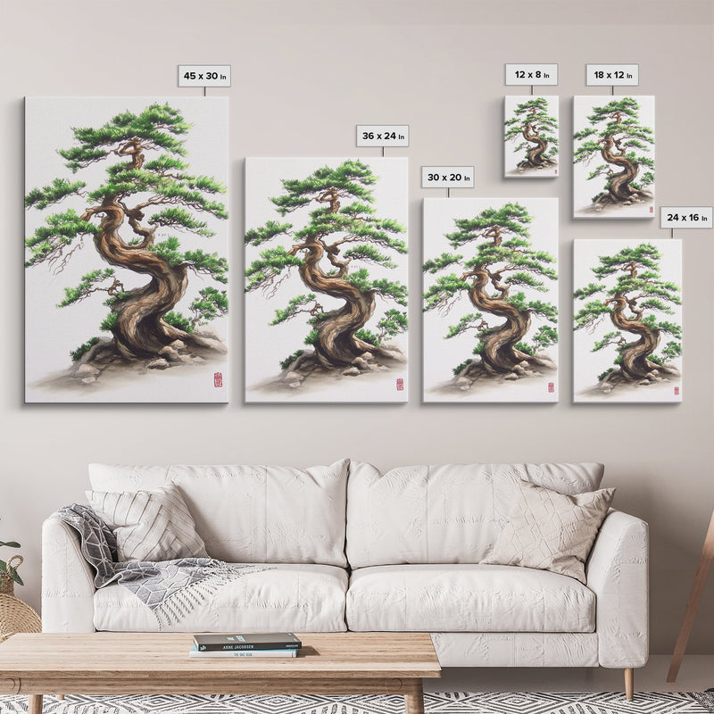 Wabi Sabi Bonzai Tree Watercolor Painting Print, Minimalist Home Decor, Muted Statement Piece, Subdued Wall Art
