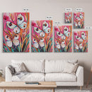Abstract Painting Print of White Butterflies on Pink Background, Home Decor, Preppty Wall Art, Framed Canvas Print