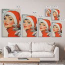 1950s Christmas Portrait Postcard Style Art Canvas Print, Wood Framed Christmas Decor, Christmas Wall Art, Christmas Seasonal Painting