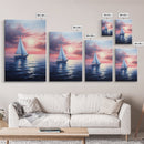 Vaporwave Sail Boat at Sunset, Framed Canvas Print, Retro Sail Boat Painting