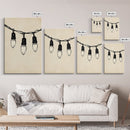Black and White Sketch of Christmas Lights Canvas Print - Framed Canvas - Minimalist Christmas Art - Boho Christmas Art - Rustic Christmas Art