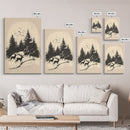 Sketch of Reindeer In The Snow Canvas Print - Framed Canvas - Minimalist Christmas Art - Boho Christmas Art - Rustic Christmas Art