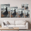 Gothic Oil Painting Print Of a Witch in a Grave Yard, Framed Canvas Print, Dark Academia, Gothic Art, Goth Decor, Halloween Wall Art