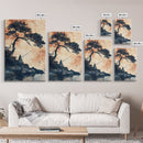Japanese Fisherman Under a Bonzai Tree, Wabi Sabi Minimalist Decoe, Framed Canvas Print, Fishing Art, Fisherman Gift