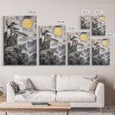Wabi Sabi Landscape Painting Print - Japanese Style Decor - Japanese Style Art - Bonzai Tree Under a Full Moon