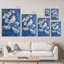 Blue Botanial Wall Art Chinoiserie Wall Art, White Bird, Blue Chinoiserie Home Decor, Botanical Print, Bird Painting, Framed Canvas Print