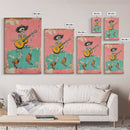 Retro Vaquero Skeleton Art Print, Canvas Art, Chicano Art, Spooky Mexican Art, Sugar Skull Art
