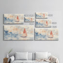 Sailboat sails at Dawn Framed Canvas Print - Nautical Decor - Coastal Decor - Neutral Seascapes Painting - Modern Wall Art
