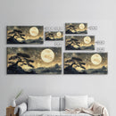 Bonzai Tree Under a Full Moon, Framed Canvas Print Ready To Hang, Minimalist Wabi Sabi Japanese Style Artwork, Above Sofa Wall Art, Home Decor