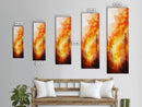 Sunset Blaze in Forest Framed Canvas Print – Dramatic Wall Art, Fiery Forest, Moody Scene, Rustic Decor, Living Room Art, Tall Narrow Art