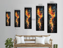Flaming Phoenix Illustration Canvas Print, Tall Skinny Art for Bedroom Decor, Mythical Creature Wall Art with Framed Option, Space Art