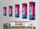 Geometric Archway Framed Canvas Print, Abstract Pink and Blue Whimsical Art, Skinny Vertical Wall Art for Modern Living Room Decor