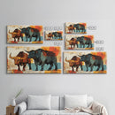Abstract Bull Duo Framed Canvas Print Rustic Wall Art Geometric Bull Art Living Room Decor Bull and Bear Art Rustic Farmhouse Art