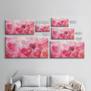 Watercolor Hearts Canvas Print, Romantic Light Pink Wall Art, Feminine Cottagecore Decor, Rustic Artwork Gift Idea, Original Painting