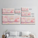 Vintage Tea Cups Artwork with Pink Wall Art Vibes on Framed Canvas Print, Cottagecore Style Kitchen or Dining Room Decor Gift
