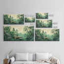 Green Forest Serenity Framed Canvas Print with Mountain Landscape Art and Sage Green Wall Art Perfect Living Room Rustic Decor