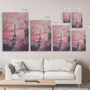 Paris Eiffel Tower Canvas Print Cherry Blossom Painting Romantic Cityscape Art Bedroom Wall Art Boho Dorm Rustic Decor Gift