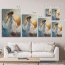 Ethereal Woman with Flowing Dress Framed Canvas Print, Dreamy Goddess Art Perfect as Above Sofa or Romantic Bedroom Wall Decor