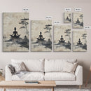 Serenity Silhouette Canvas Print Featuring Pine Tree Art, Rustic Neutral Zen Wall Art, Wabi Sabi Minimalist Decor for Peaceful Living