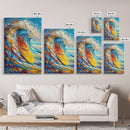 Energetic Surfboard Wave Canvas Print with Bold Abstract Coastal Painting and Nautical Decor for Extra Wide Wall Art Display