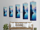 Misty Lake, forest at dusk painting, blue and green wall art, moody art, vertical wall art, pine tree art, framed canvas print