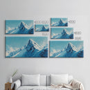 Mountain Painting, Blue and White Art, Snowy Peak Art, Framed Canvas Print, Rustic Decor, Minimalist Art, Extra Wide Art