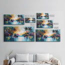 Tropical Sunset, Canvas Print, palm tree painting, coastal decor, wildflower painting, extra wide art, beach wall art