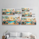 Tropical Sunset Art, Coastal Landscape Art, Boho Wall Art, Palm Tree Painting, Pink Orange Wall Art, Extra Wide Art, Canvas Print