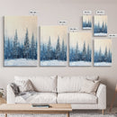 Winter Forest Scene, pine tree art, rustic wall art, moody art, landscape painting, minimalist art, Framed Canvas Print