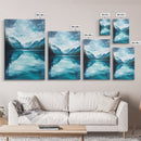 Serene Lake Reflection, lake Tahoe art, panoramic painting, above couch art, blue and green wall art, Framed Canvas Print