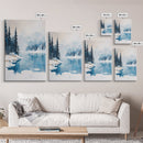Snowy Mountain Scene, pine tree art, smoky mountain art, landscape painting, framed canvas print, rustic wall art, above sofa art
