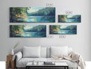 River Valley Framed Canvas Print Tranquil Nature Wall Art, Lush Green Landscape, Summer Cabin Artwork, Rustic Living Room Decor