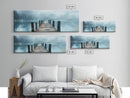 Misty Dock Landscape Framed Canvas Print Tranquil Lake Painting Minimalist Nature Art Calm Water Foggy Morning Bedroom Wall Art