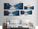 Twilight Lake Reflections Framed Canvas Print, Moody Landscape Painting, Dark Blue Nature Wall Art, Bedroom Art, Wilderness Artwork