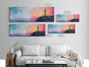 Lighthouse Sunset Canvas Print Nautical Wall Art, Vibrant Coastal Painting, Pink and Blue Seascape, Bedroom Decor