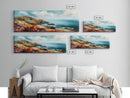 Coastal Cliffside Painting, Vibrant Seaside Landscape, Ocean Beach Art, Modern Nautical Wall Decor, Contemporary Bedroom Accent