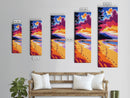 Ocean Shore, Sunset Beach, Serene Coastal Art, Footprints in Sand, Vibrant Seaside Print, Modern Beach House Decor, Framed Canvas Print
